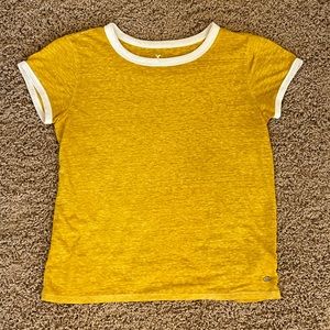 American Eagle Mustard Yellow Tee with White Trim